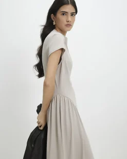 Petite Beige Fitted Waist Maxi Dress