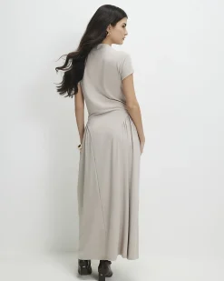 Petite Beige Fitted Waist Maxi Dress