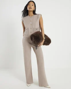 Petite Beige Knitted Waistcoat