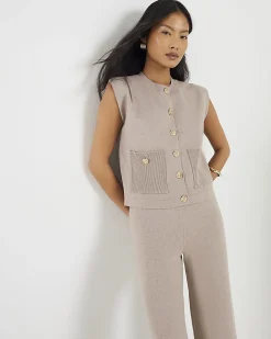Petite Beige Knitted Waistcoat