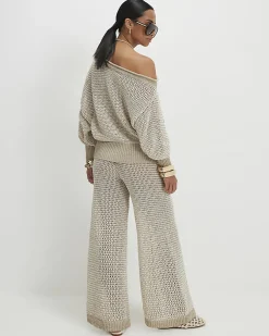 Petite Beige Striped Knitted Trousers