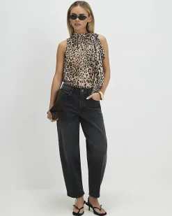 Petite Black Barrel Leg Jeans