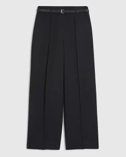 Petite Black Belted Straight Leg Trousers