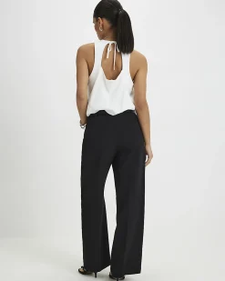 Petite Black Belted Straight Leg Trousers