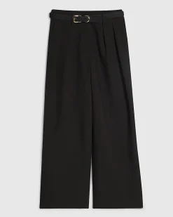 Petite Black Belted Wide Leg Trousers