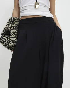 Petite Black Pleated Balloon Leg Trousers