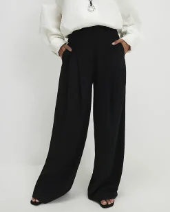 Petite Black Pleated Wide Leg Trousers