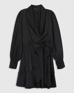 Petite Black Wrap Front Mini Dress