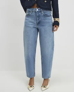 Petite Blue Barrel Leg Jeans