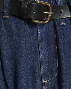 Petite Blue Belted Pleated Wide Leg Jeans