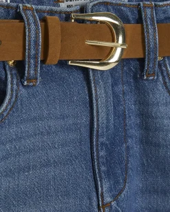 Petite Blue Belted Stretch Straight Jeans