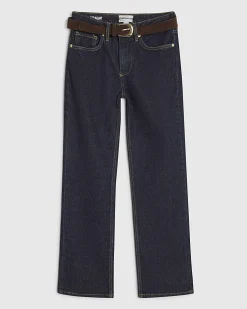 Petite Blue Belted Stretch Straight Leg Jeans