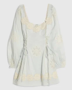Petite Blue Broderie Daisy Mini Dress