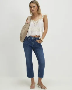 Petite Blue Cropped Kick Flare Jeans