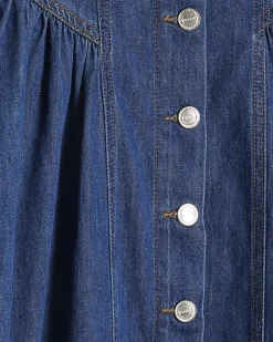 Petite Blue Denim Button Front Midi Dress