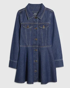 Petite Blue Denim Long Sleeve Shirt Dress