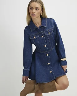Petite Blue Denim Long Sleeve Shirt Dress