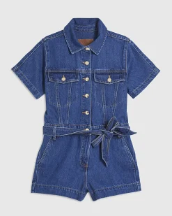 Petite Blue Denim Short Sleeve Playsuit