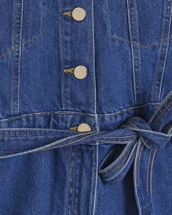 Petite Blue Denim Short Sleeve Playsuit