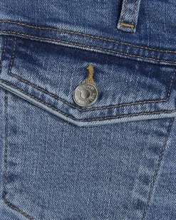 Petite Blue Double Yoke Relaxed Flare Jeans