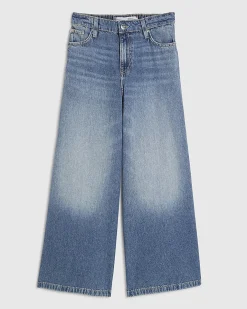 Petite Blue Elasticated Back Wide Leg Jeans
