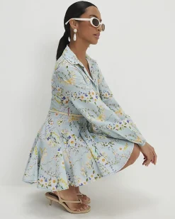 Petite Blue Floral Belted Shirt Mini Dress
