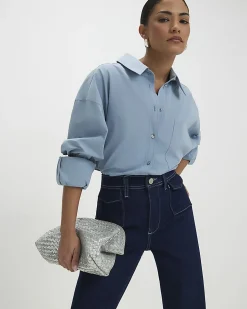 Petite Blue Front Pocket Flared Jeans
