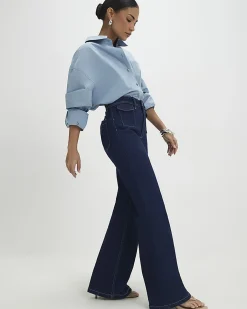 Petite Blue Front Pocket Flared Jeans