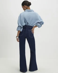 Petite Blue Front Pocket Flared Jeans