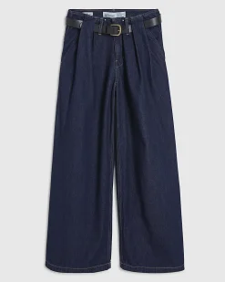 Petite Blue High Rise Pleated Wide Leg Jeans