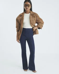 Petite Blue High Waisted Pull On Flared Jeans