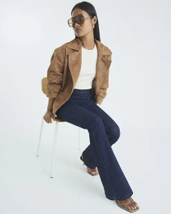 Petite Blue High Waisted Pull On Flared Jeans