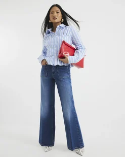 Petite Blue High Waisted Relaxed Flare Jeans