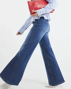Petite Blue High Waisted Relaxed Flare Jeans
