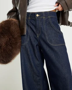 Petite Blue High Waisted Baggy Wide Leg Jeans