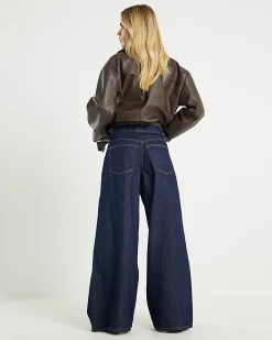 Petite Blue High Waisted Baggy Wide Leg Jeans