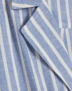 Petite Blue Linen Blend Stripe Tie Shirt