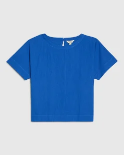 Petite Blue Linen Blend Top