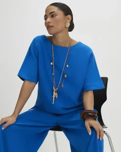 Petite Blue Linen Blend Top