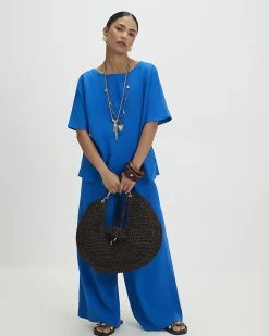Petite Blue Linen Blend Top