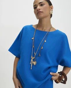 Petite Blue Linen Blend Top