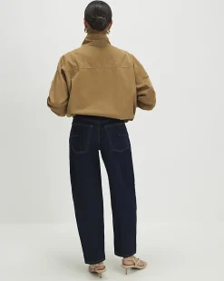Petite Blue Mid Rise Barrel Leg Jeans