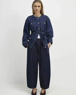 Petite Blue Pull On Barrel Jeans