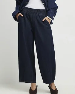 Petite Blue Pull On Barrel Jeans