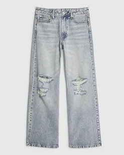 Petite Blue Relaxed Straight Leg Ripped Jeans