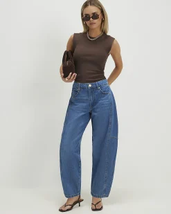 Petite Blue Soft Barrel Leg Jeans