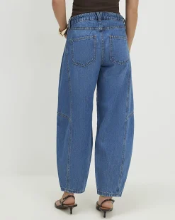 Petite Blue Soft Barrel Leg Jeans