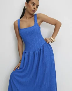 Petite Blue Textured Midi Dress