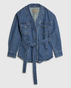Petite Blue Tie front Denim Jacket