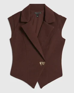 Petite Brown Cap Sleeve Twill Waistcoat